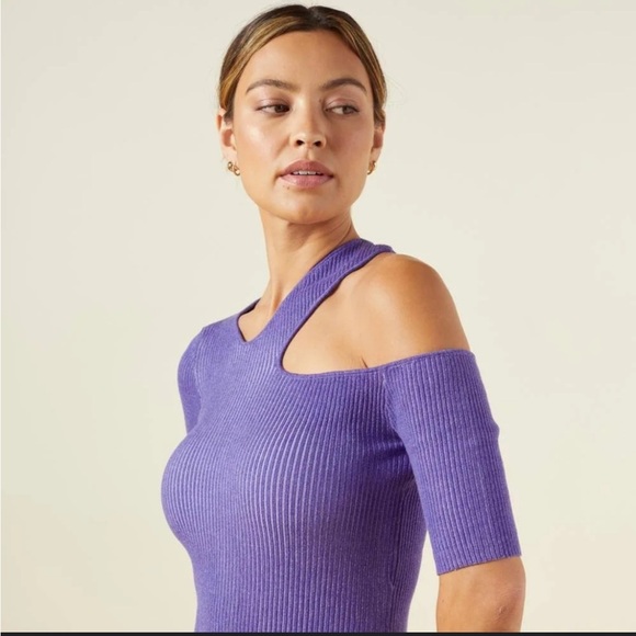 NWT Monrow Purple Ribbed Midi Dress Size XS - Picture 2 of 5